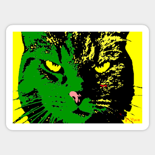 ANGRY CAT POP ART - GREEN YELLOW BLACK Sticker